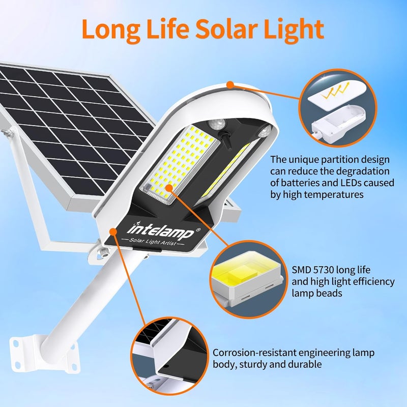 intelamp Solar Street Lights Outdoor Waterproof 3000LM 12500mAh Security Flood Lighting, Dual 180° PIR Motion Sensors & Remote Control Dusk to Dawn Linkable Streetlight for Driveways Parking Lot - Image 2